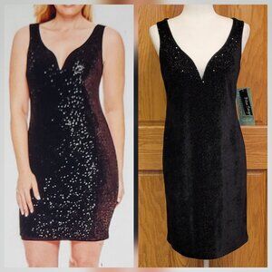 Blu Sage Black Velvet Sequins Sweetheart Neckline Cocktail Party Dress NEW NWT